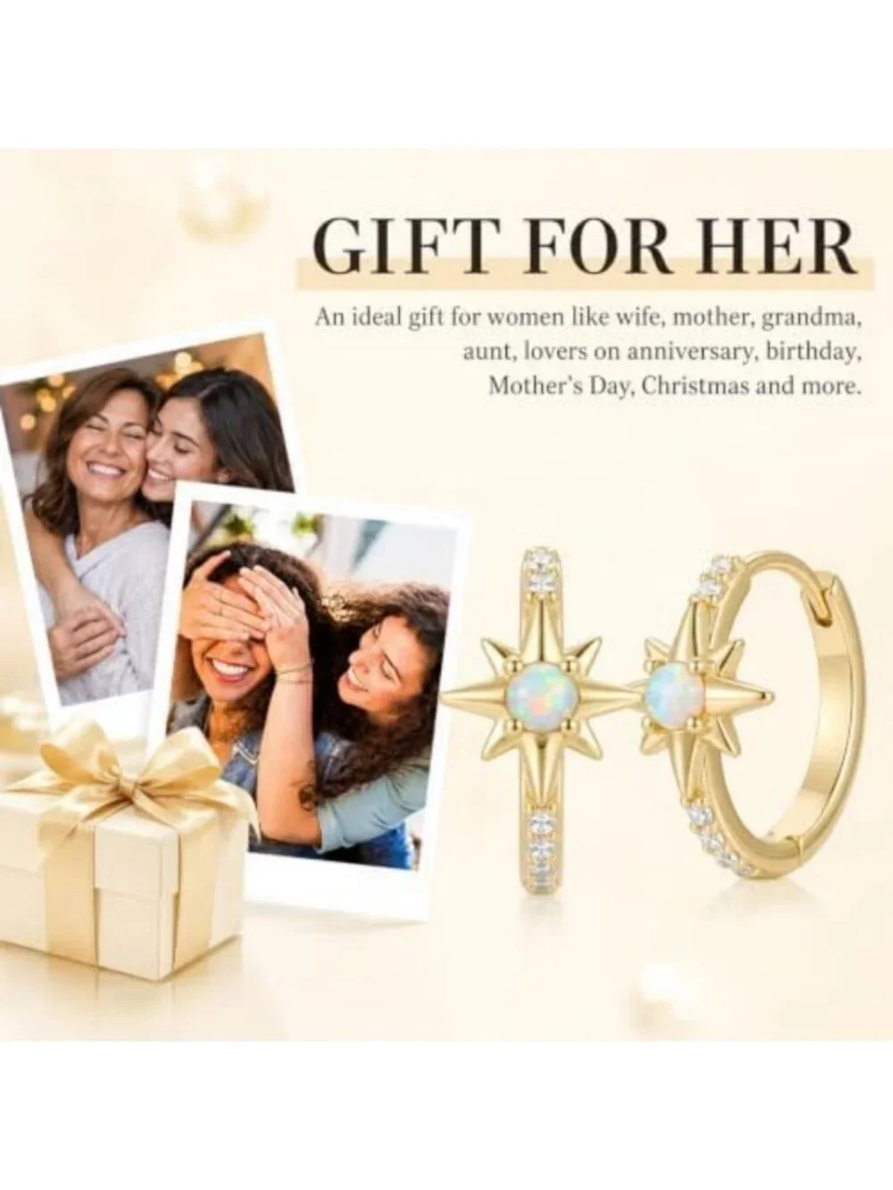 14K Gold Opal Starburst Huggie Hoop Earrings - Celestial Jewelry Gift for Her
